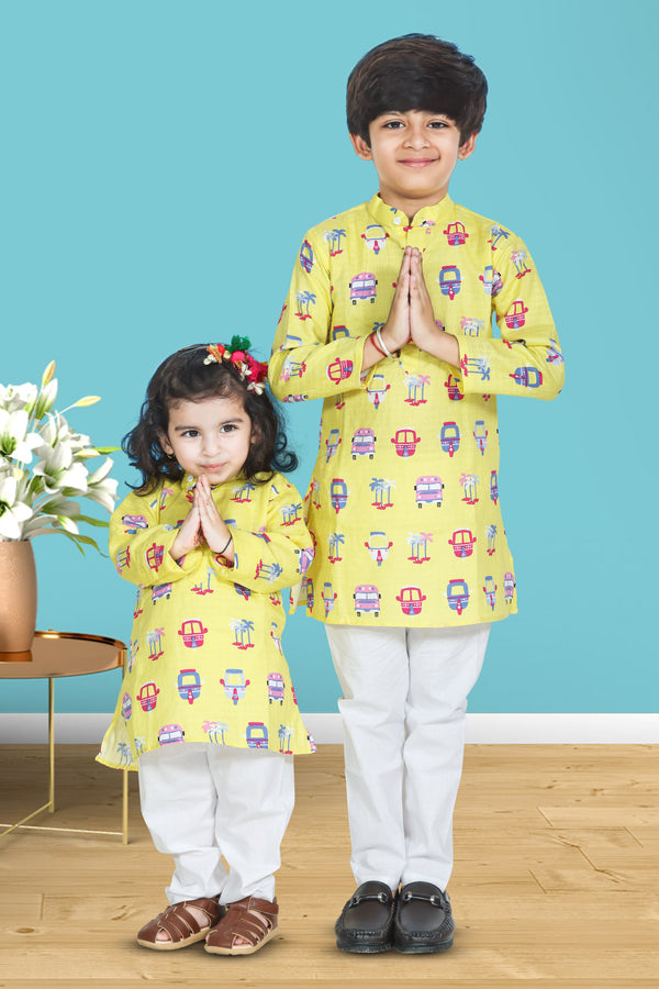 Auto Taxi Print Kurta Pajama