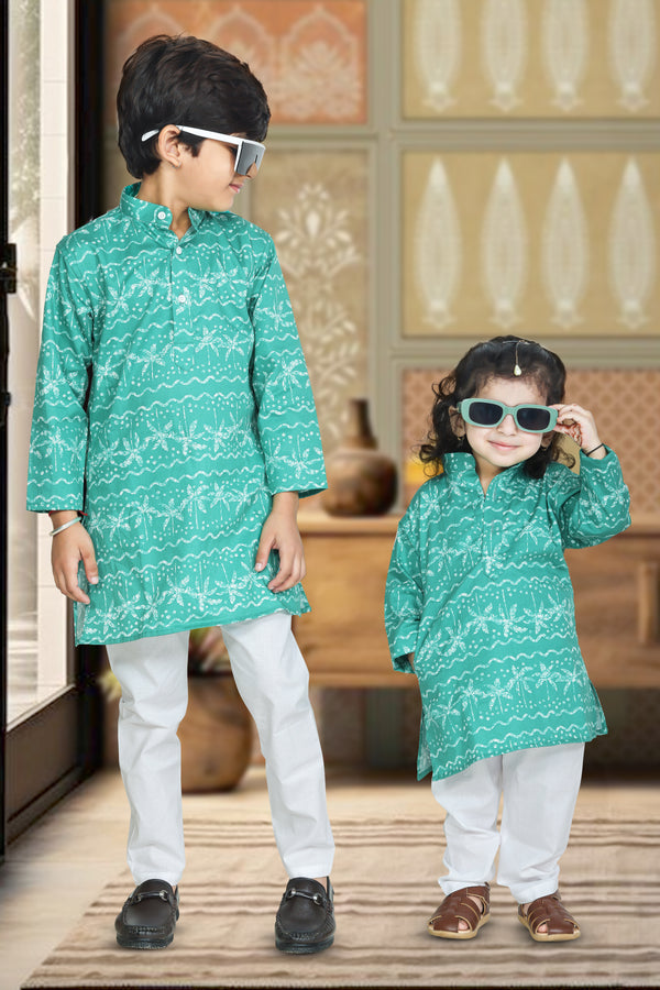 Trees Print Kurta Pajama Green