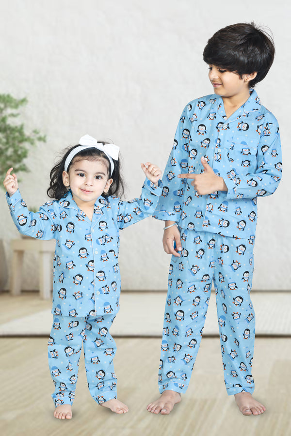 Penguin print Full-sleeves Night suit