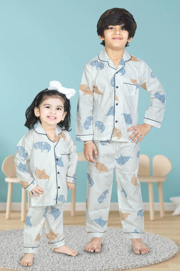 Elephant print Full-sleeves Night suit