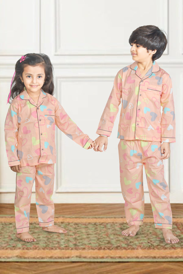 Hearts print Full-sleeves Night suit