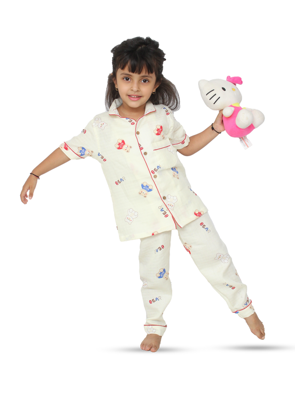 Bear Print Cream Nightsuit