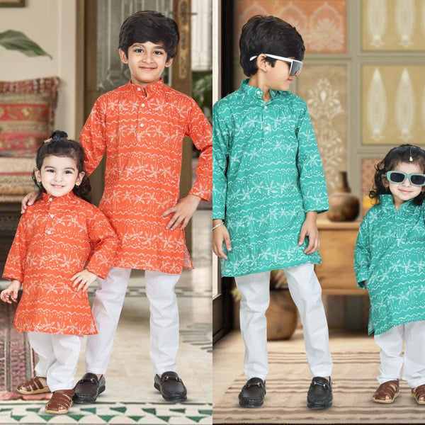 Trees Print Kurta Pajama Green & Trees Print Kurta Pajama Orange