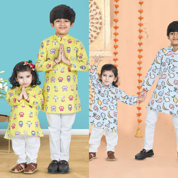 Auto Taxi Print Kurta Pajama & Fruit Print Kurta Pajama