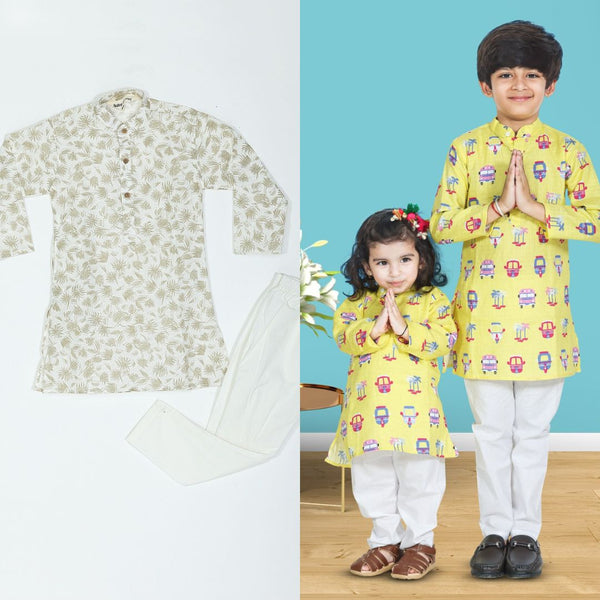 Floral Beige Kurta Pajama & Auto Taxi Print Kurta Pajama